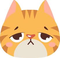 Cute cartoon illustration of a cat with a sad expression, featuring large eyes and a simple design. Perfect for children's content, pet related themes, and playful designs vector