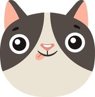 Adorable cartoon cat face with large eyes and a playful expression. Features include a small pink nose, tongue sticking out, and prominent ears. Perfect for children's illustrations and designs vector