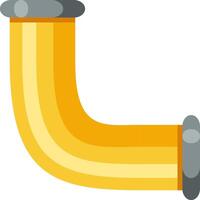 Yellow pipe forming a ninety degree angle with gray connectors, useful for plumbing and industrial applications, representing connection, direction, and flow vector