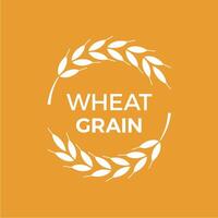 Minimalist illustration of wheat grain symbol with ears of wheat forming a circle, representing natural food products, agriculture, and healthy eating, on an orange background vector