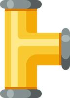 Yellow pipeline branching off forming a T shaped pipe fitting, useful for plumbing and industrial applications, conveying fluids or gases efficiently vector
