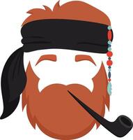 Cartoon illustration featuring a cheerful red haired pirate, enjoying a pipe while wearing a colorful bandana adorned with beads, exuding a fun and relaxed vibe vector
