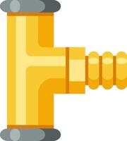 Gold pipe fitting with t shaped branching and threaded end for connecting pipes, symbolizing plumbing systems, water supply, and industrial applications vector