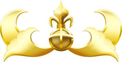 Golden emblem representing crescent moons, stylized clouds, and a decorative sphere with a fleur de lis, creating a luxurious and elegant design vector