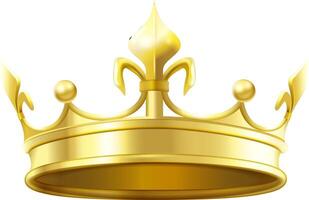 Golden royal crown adorned with fleur de lis and orbs symbolizes monarchy, luxury, power, authority, and the wealth and pride associated with success in a kingdom vector