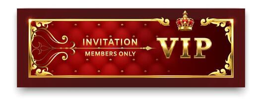 Luxurious vip invitation with golden frame and crown on red velvet background representing exclusivity, privilege and members only access to premium events vector