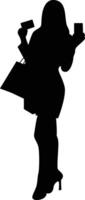 Silhouette of Woman with Shopping Bag Isolated on White Background. vector