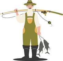 Fisherman Character Illustration with Cartoon Design and Shape vector