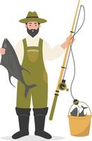 Fisherman Character Illustration with Cartoon Concept vector