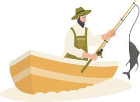 Fisherman Character Illustration in Flat Design vector