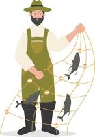 Fisherman Character Illustration Isolated on White Background. vector