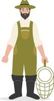 Fisherman Character with Cartoon Shape. vector