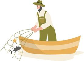 Fisherman Character Illustration with Cartoon Style. vector