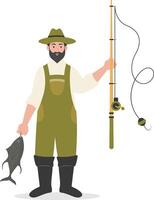 Fisherman Character with Cartoon Style. vector