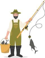 Fisherman Character Illustration in Flat Cartoon Design vector