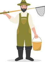Fisherman Character Illustration with Flat Cartoon Design. vector