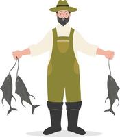 Fisherman Character Illustration in Cartoon Design and Shape vector