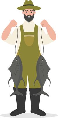 Fisherman Character Illustration with Cartoon Design.
