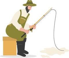 Fisherman Character Illustration with Cartoon Shape. vector