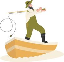 Fisherman Character Illustration with Flat Cartoon Design vector