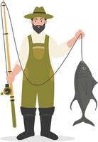 Fisherman Character Illustration in Cartoon Design. vector