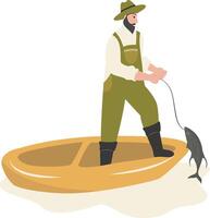 Fisherman Character Illustration in Cartoon Style. vector