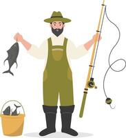 Fisherman Character in Cartoon Shape vector