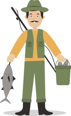 Fishing Male Character on White Background.