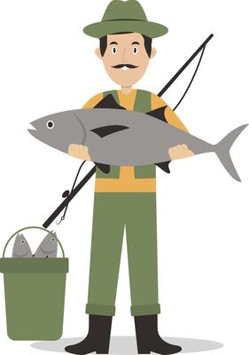 Fishing Male Character with Flat Design