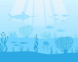 Marine theme, background with fish and algae cartoon illustration vector