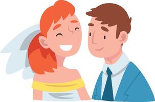 Portrait of bride and groom standing behind a wreath cartoon illustration vector