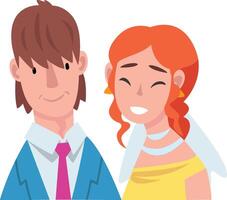 Portrait of bride and groom standing behind a wreath cartoon illustration vector