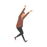Man in office clothes joyfully runs cartoon illustration vector