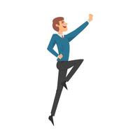 Man in office clothes joyfully runs bouncing cartoon illustration vector