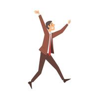 Man in office clothes joyfully goes and waves hands cartoon illustration vector