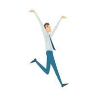 Man in office clothes joyfully runs hands open cartoon illustration vector