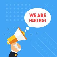 We Are Hiring Banner Template with Hand Holding Megaphone to Speech Illustration vector