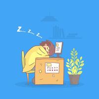 Office Worker Sleeping at his Workplace During Working Hours, Procrastinating and Laziness Person Illustration vector