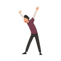 Scared and Terrified Man with His Hands Raised and Mouth Open, Emotional Frightened Person Character Afraid of Something Illustration vector