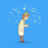 Apathetic Male Scientist Character with Lazy Monster on His Head Illustration vector