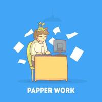 Procrastinating Office Worker Sitting at his Desk with Papers Flying Around Him, Procrastination and Laziness Illustration vector