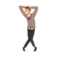 Scared and Panicked Man with Fear Expression, Emotional Frightened Person Character Clasped his Head Illustration vector