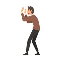 Scared and Terrified Man Doing Stop Gesture, Emotional Frightened Person Character Afraid of Something Illustration vector