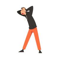 Scared and Terrified Man Clasped his Head, Emotional Frightened Person Character Afraid of Something Illustration vector