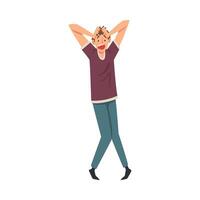 Scared and Panicked Man Clasped his Head, Emotional Frightened Person Character Afraid of Something Illustration vector