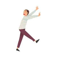Scared Young Man Running with Fear Expression, Emotional Frightened Person Character Illustration vector