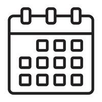 Calendar icon, date schedule symbol, planner illustration, black and white design isolated on white background. vector