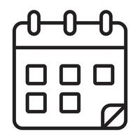 Calendar icon, schedule and planning symbol, black and white illustration isolated on white background. vector