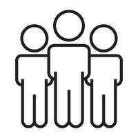 Group of people icon, team symbol, multiple human figures, black and white illustration isolated on white background. vector