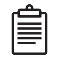 Clipboard icon with document, task and work symbol, black and white illustration isolated on white background vector